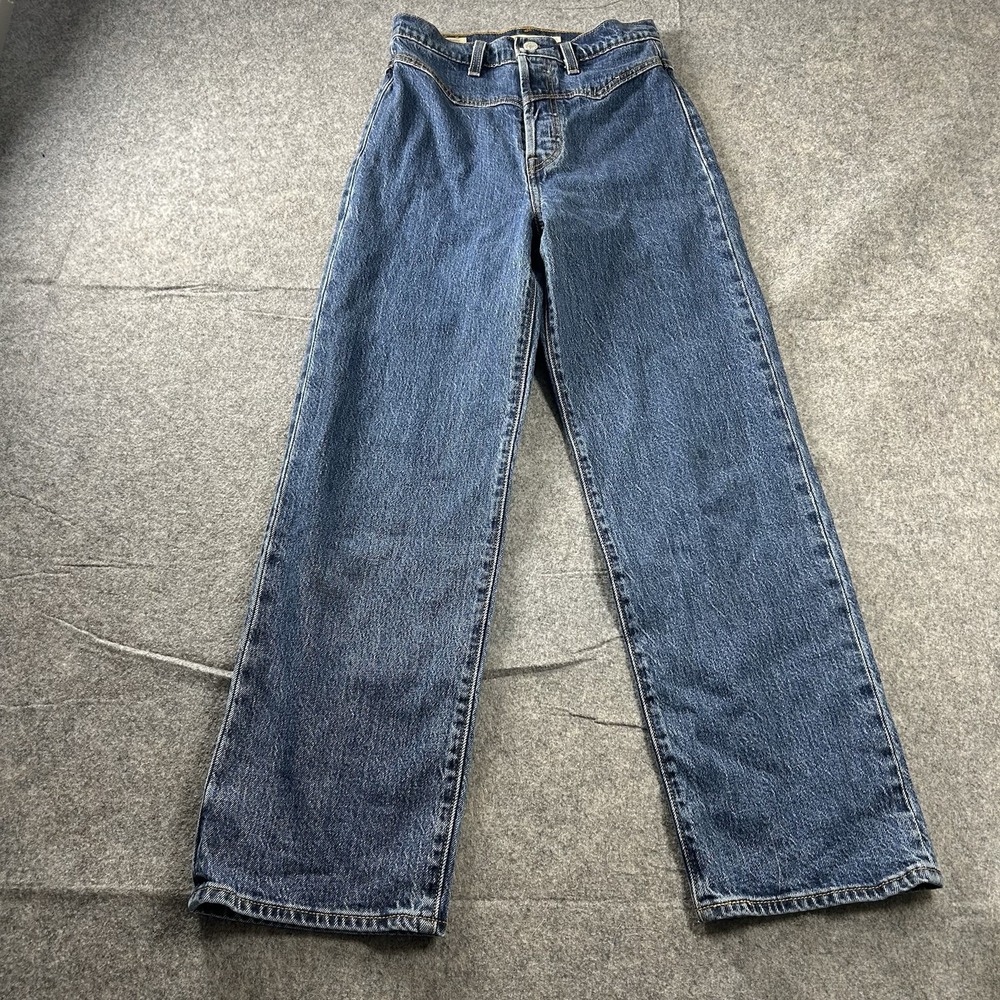 Levis Jeans Women's 25 Ribcage Straight Ankle Button Fly Premium Blue Denim